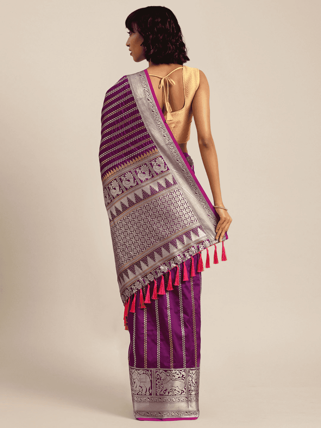 Banarasi Purple Colour Silk Blend Zari Woven Saree