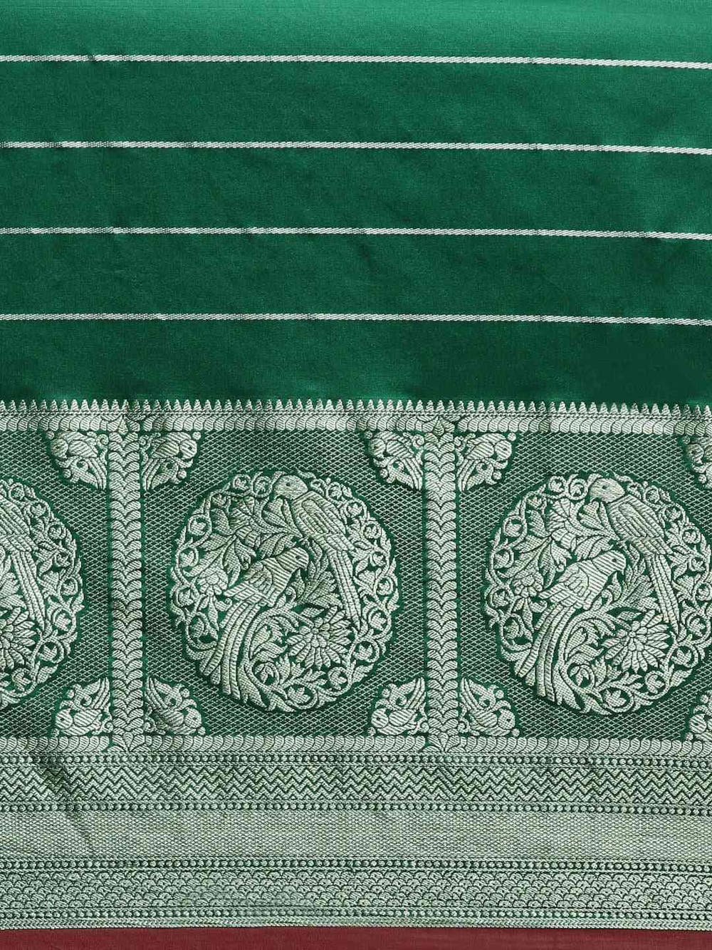 Banarasi Striped Dark Green Colour Silk Blend Saree