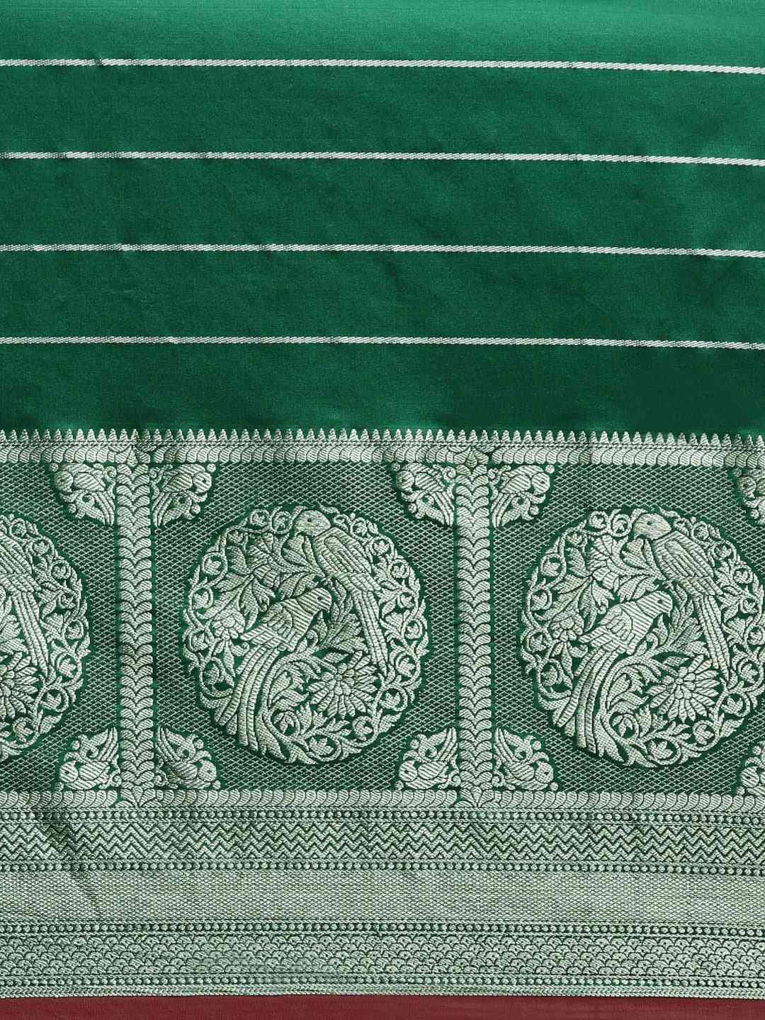 Banarasi Striped Dark Green Colour Silk Blend Saree