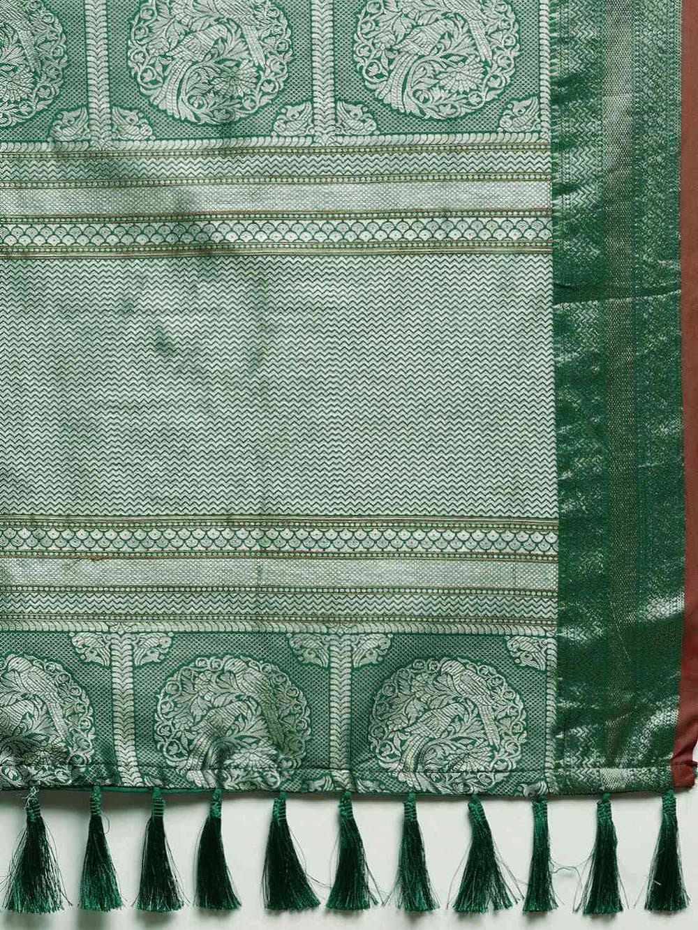 Banarasi Striped Dark Green Colour Silk Blend Saree