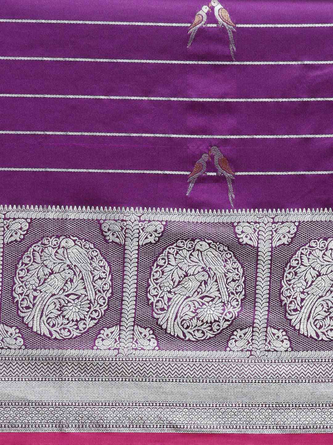 Banarasi Striped Purple Colour Silk Blend Saree