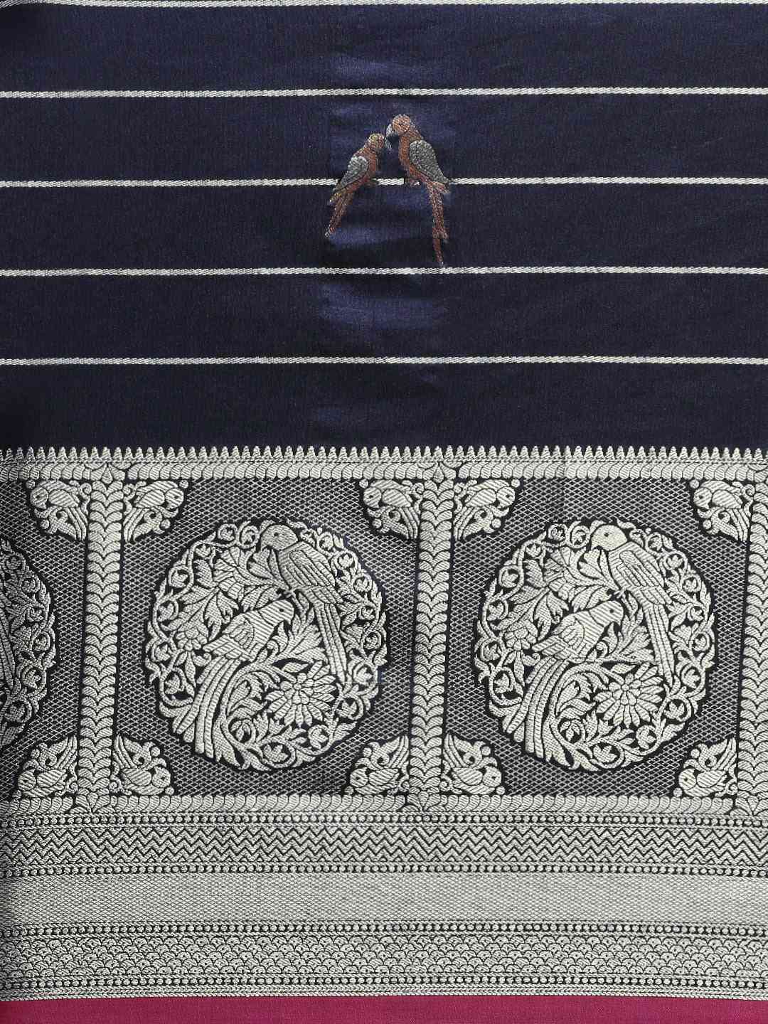 Banarasi Striped Navy  Colour Silk Blend Saree