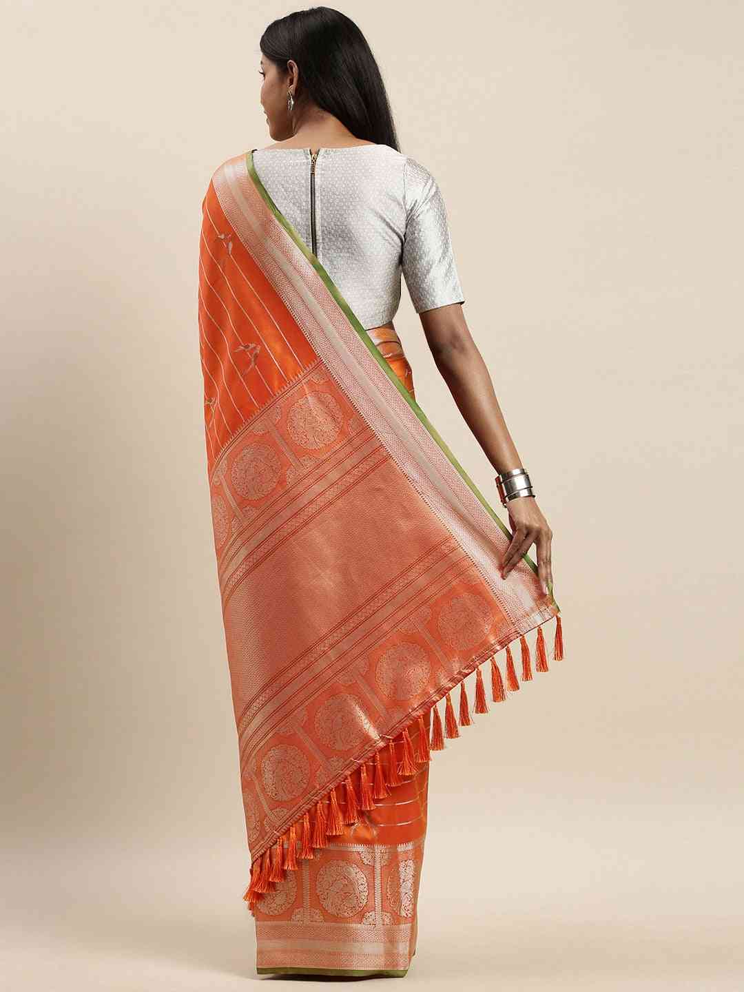 Banarasi Striped Orange Colour Silk Blend Saree