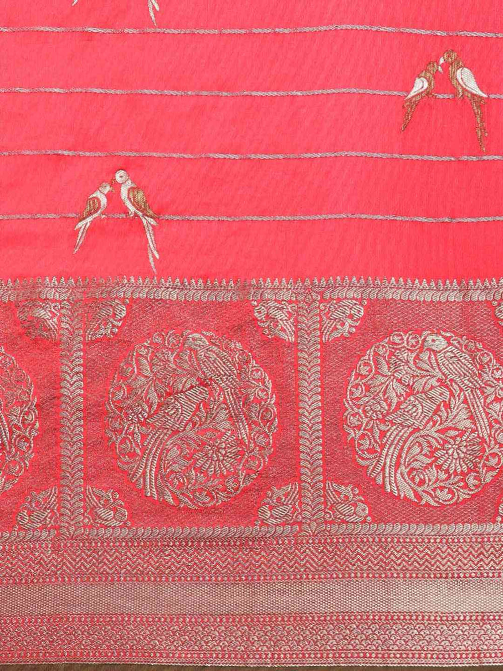 Banarasi Striped Gajari Colour Silk Blend Saree