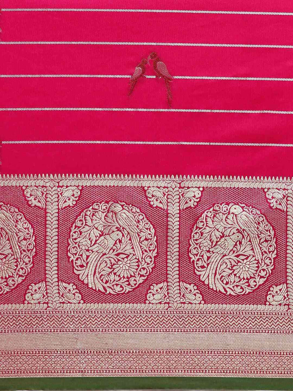 Banarasi Striped Rani Colour Silk Blend Saree