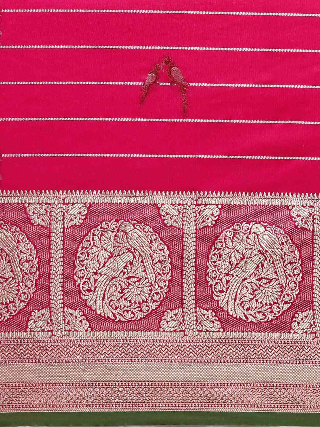 Banarasi Striped Rani Colour Silk Blend Saree