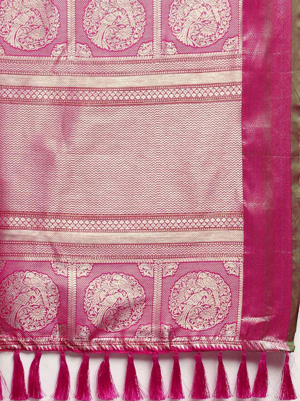 Banarasi Striped Rani Colour Silk Blend Saree