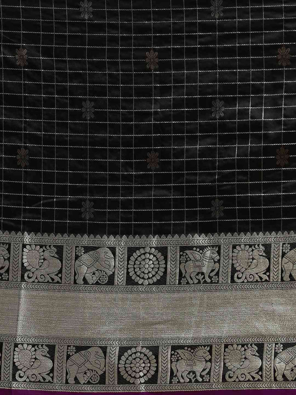 Stylish Black Colour Checked Banarasi Saree