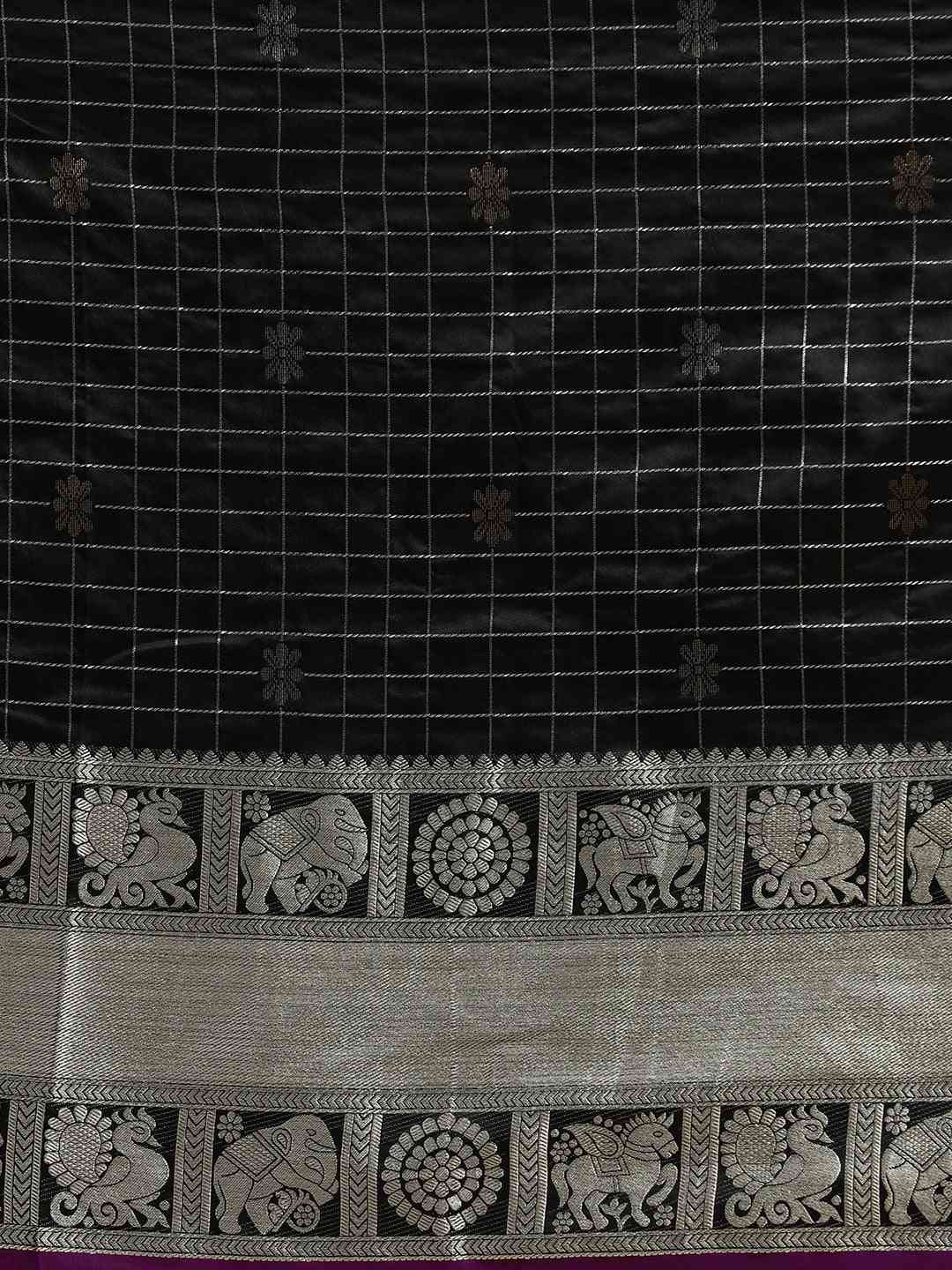 Stylish Black Colour Checked Banarasi Saree