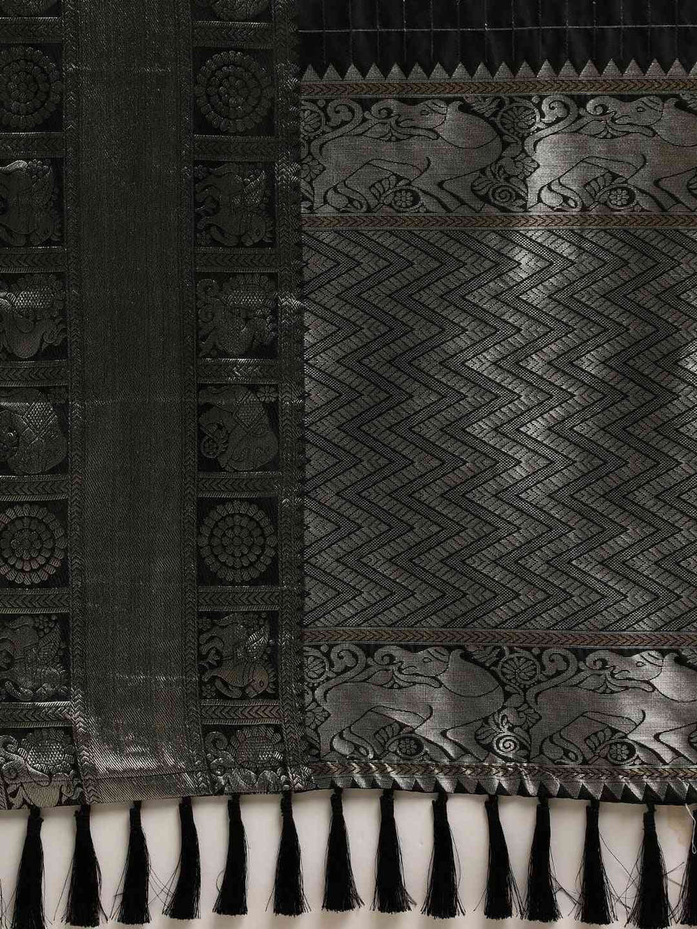Stylish Black Colour Checked Banarasi Saree