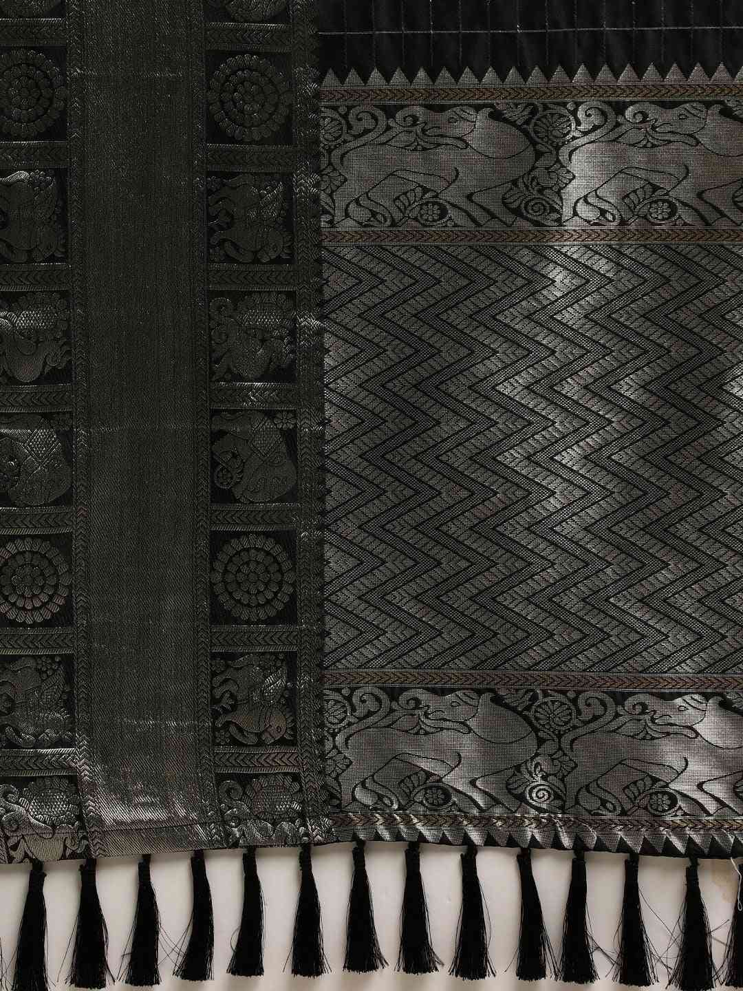 Stylish Black Colour Checked Banarasi Saree