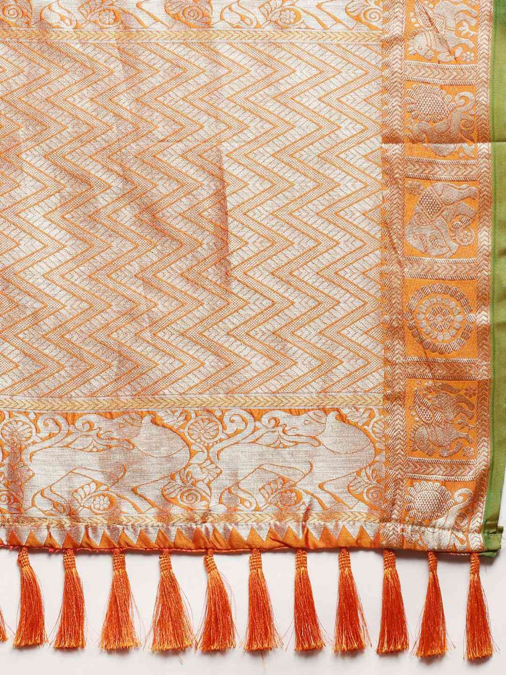 Stylish Orange Colour Checked Banarasi Saree