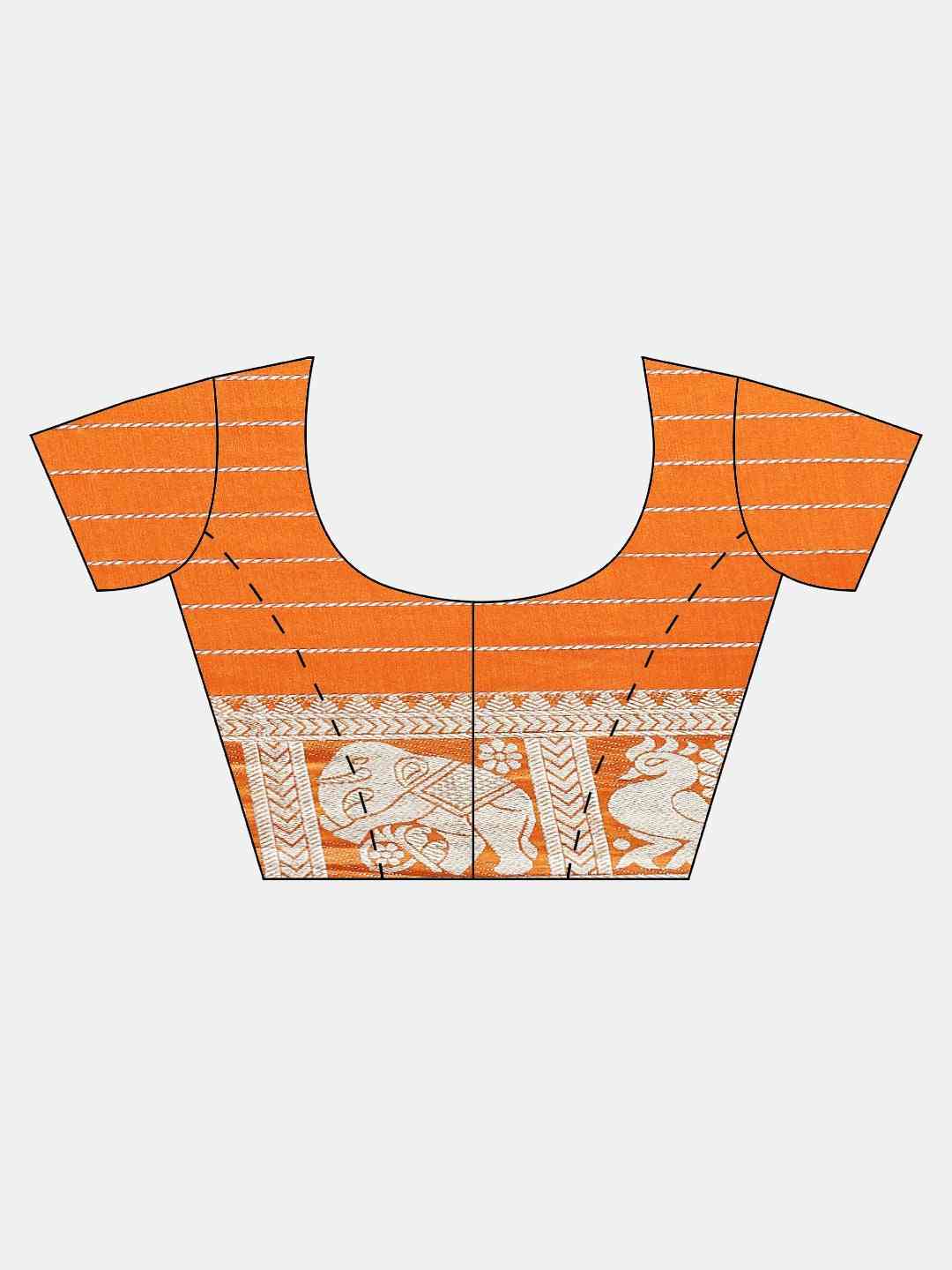 Stylish Orange Colour Checked Banarasi Saree
