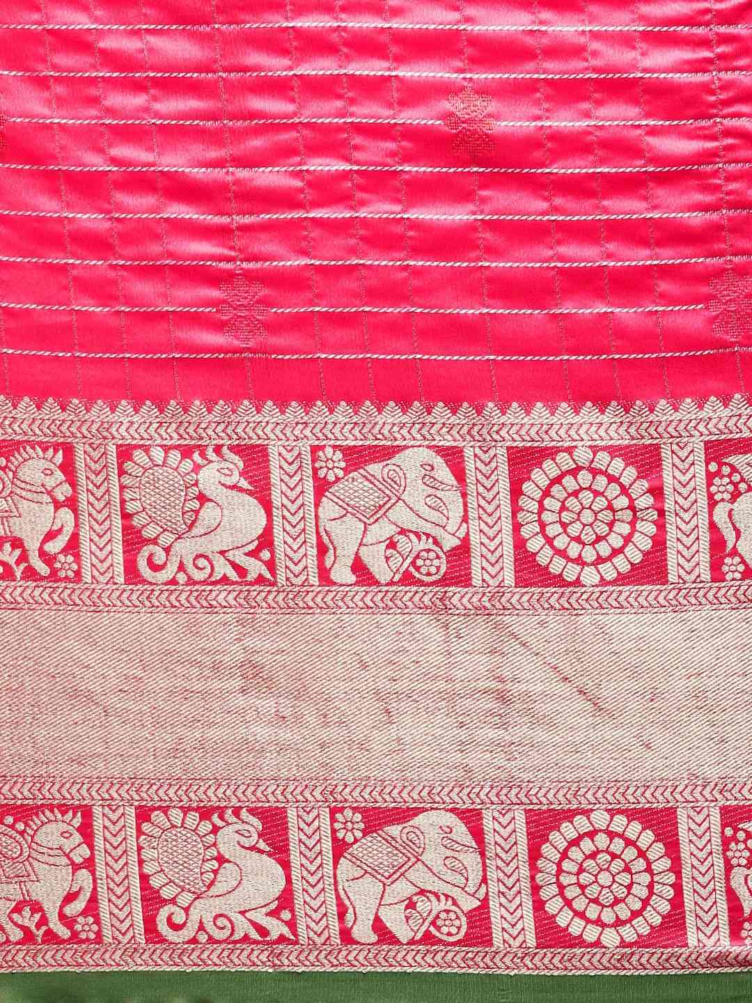 Stylish Pink Colour Checked Banarasi Saree