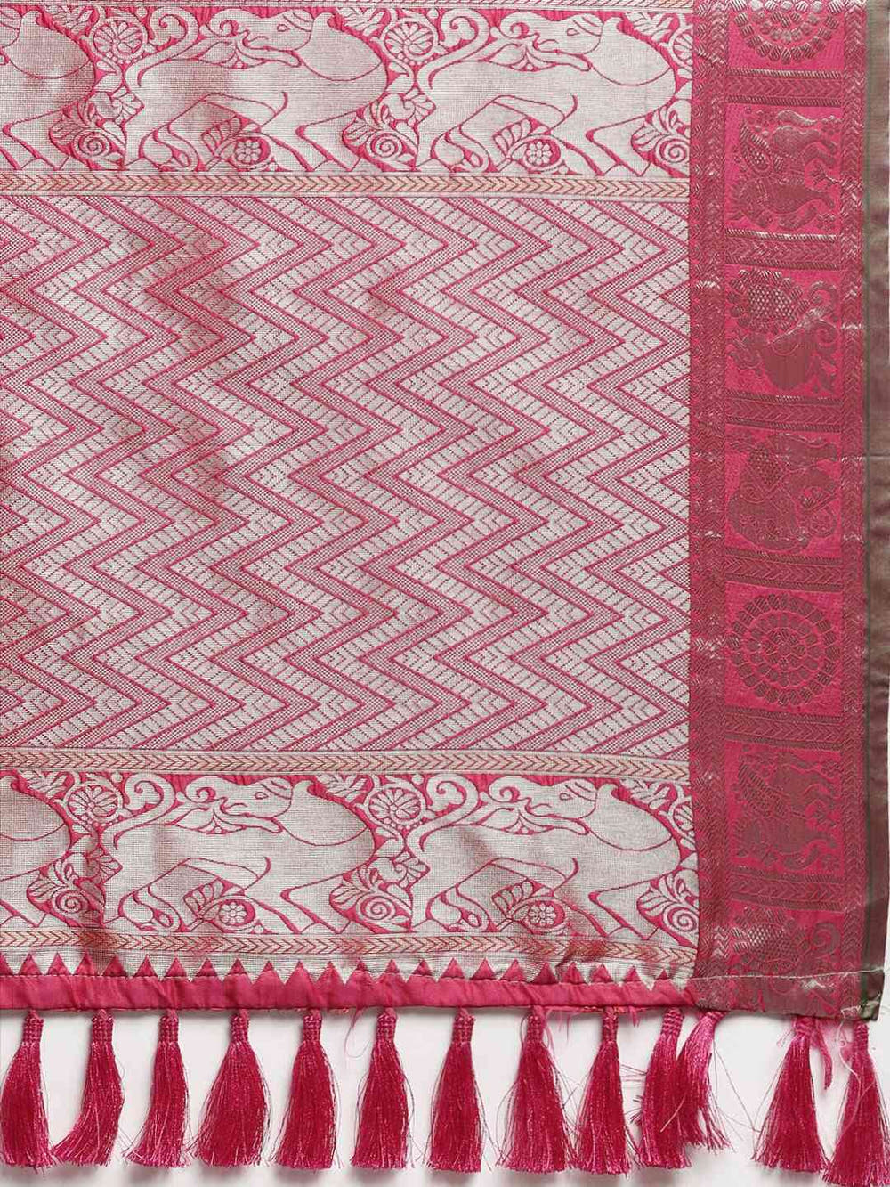 Stylish Rani Colour Checked Banarasi Saree