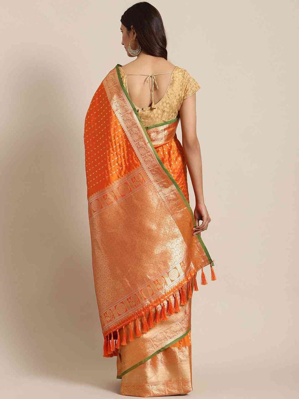 Digital Orange Colour Woven Design Banarasi Saree