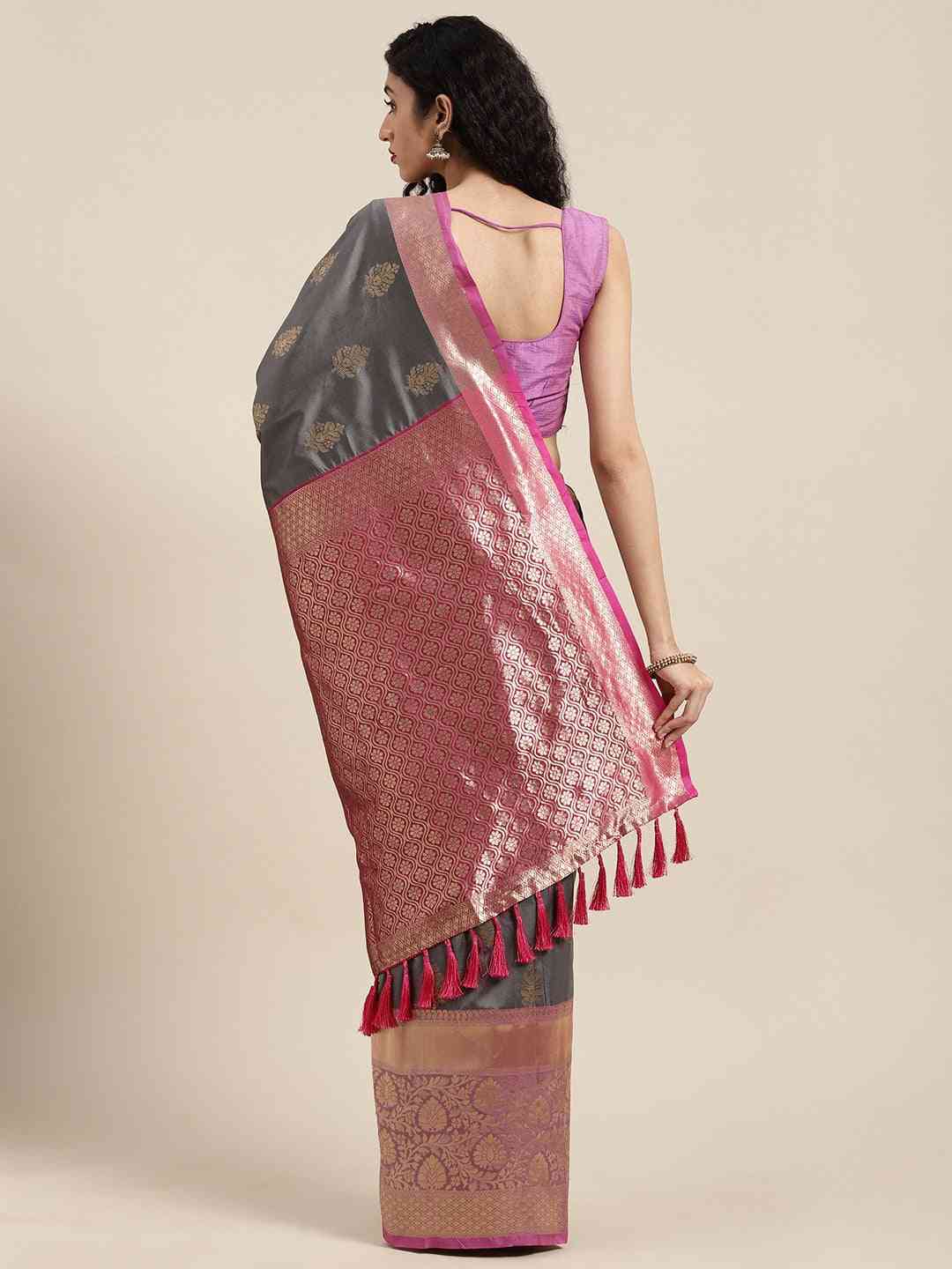 Stylish Grey Colour Zari Woven Banarasi Silk Saree