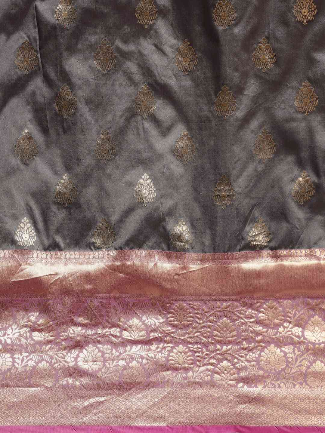 Stylish Grey Colour Zari Woven Banarasi Silk Saree