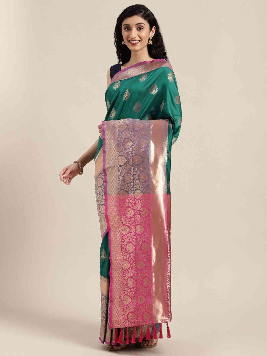Stylish Teal Colour Zari Woven Banarasi Silk Saree
