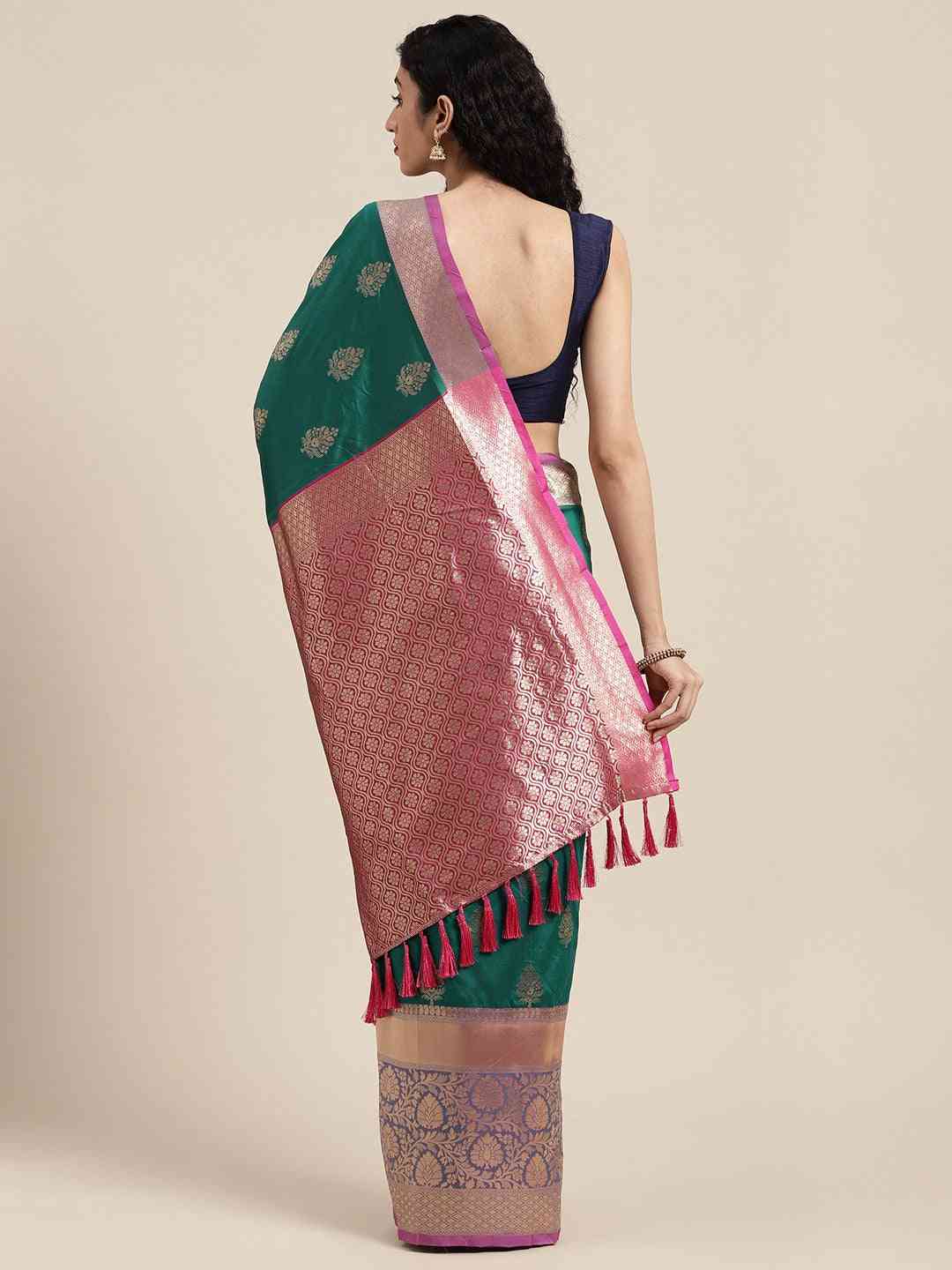 Stylish Teal Colour Zari Woven Banarasi Silk Saree