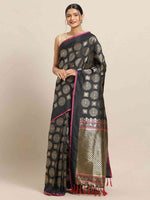 Traditional Black Colour Ethnic Motifs And Zari Silk Banarasi Saree