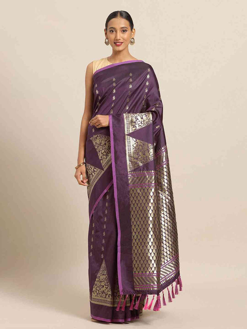 Traditional Purple Colour Ethnic Motifs And Zari Silk Banarasi Saree