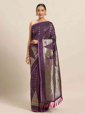 Traditional Purple Colour Ethnic Motifs And Zari Silk Banarasi Saree