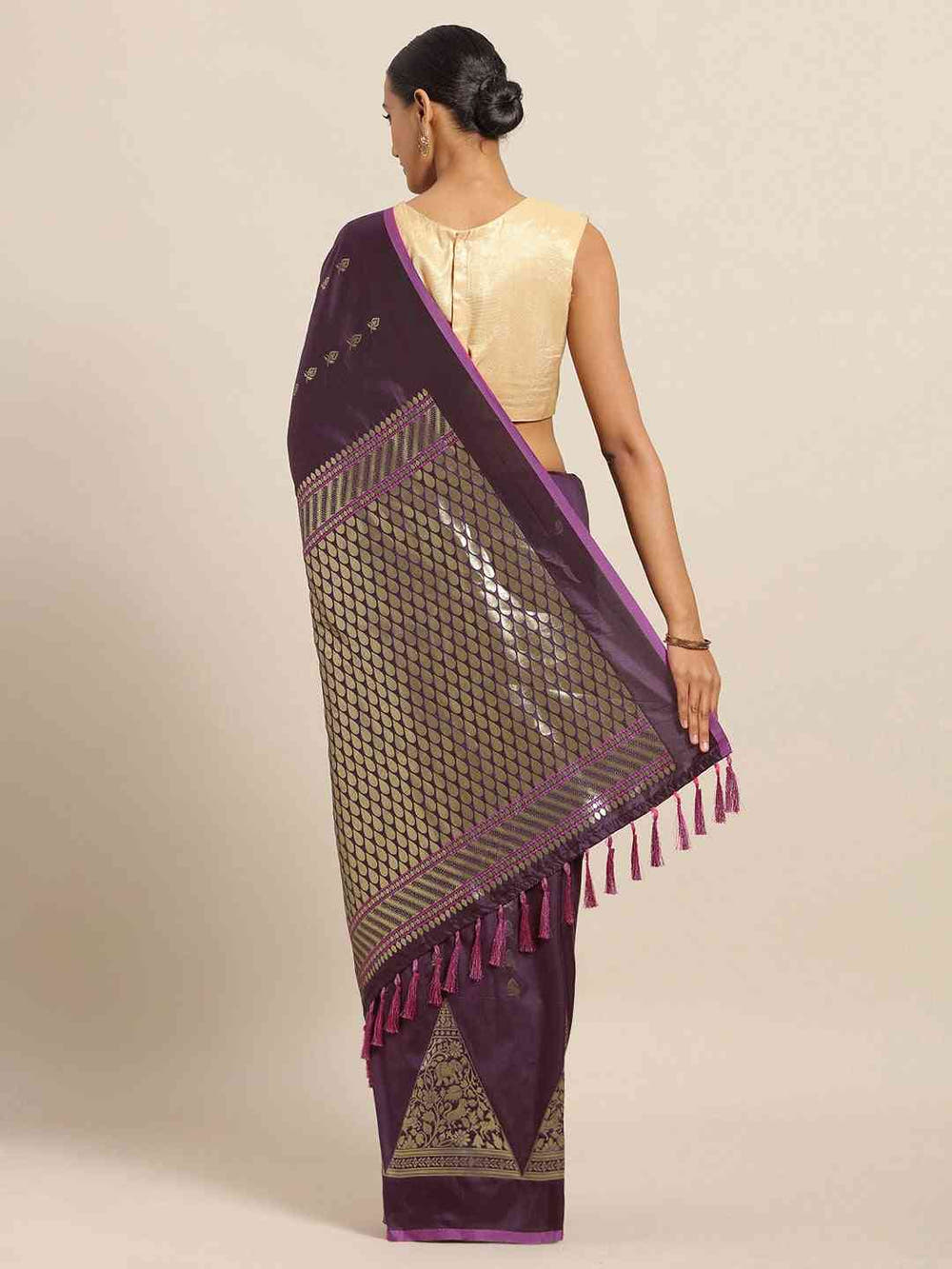 Traditional Purple Colour Ethnic Motifs And Zari Silk Banarasi Saree