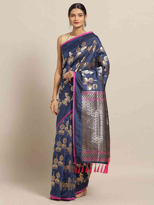 Traditional Navy Colour  Ethnic Motifs Silk Banarasi Saree