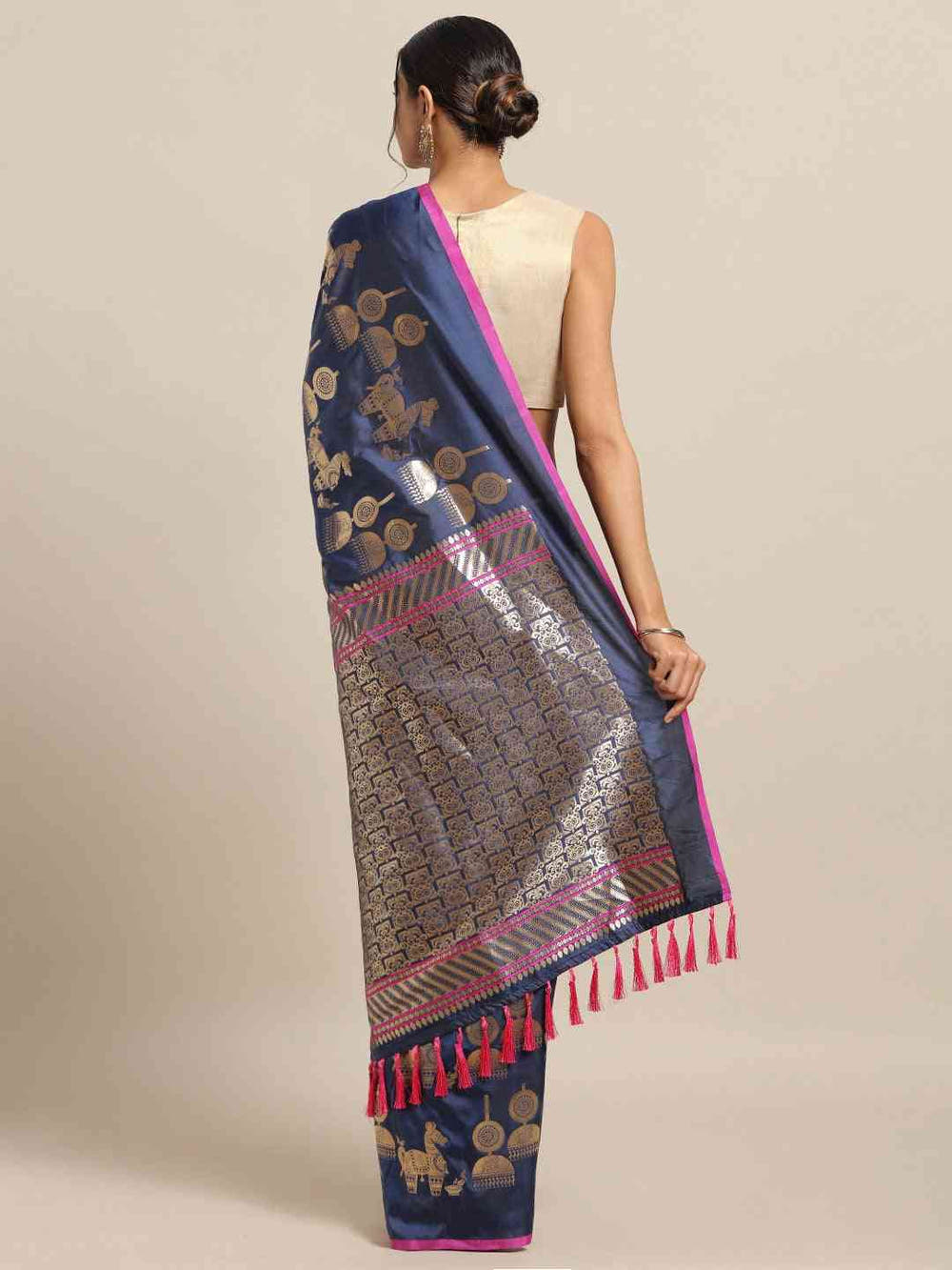 Traditional Navy Colour  Ethnic Motifs Silk Banarasi Saree