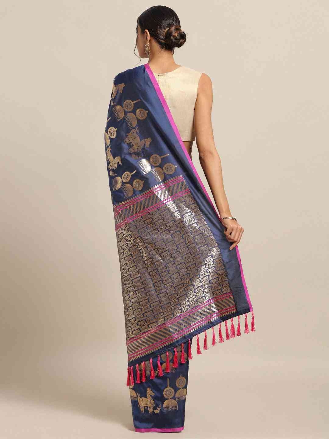 Traditional Navy Colour  Ethnic Motifs Silk Banarasi Saree