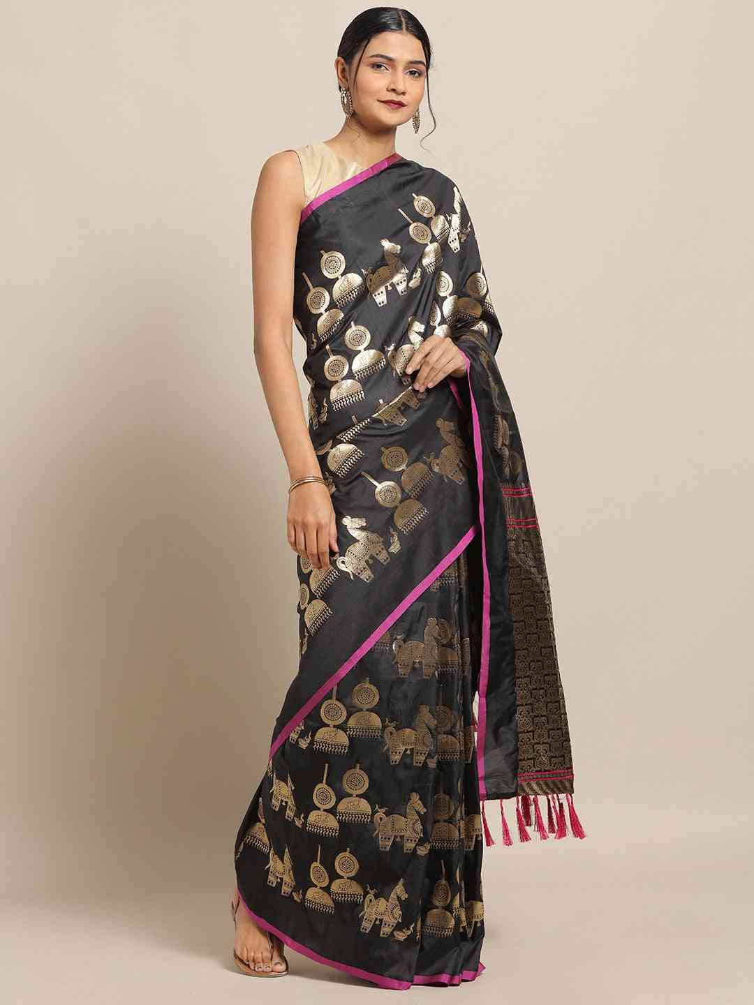 Traditional Black Colour  Ethnic Motifs Silk Banarasi Saree