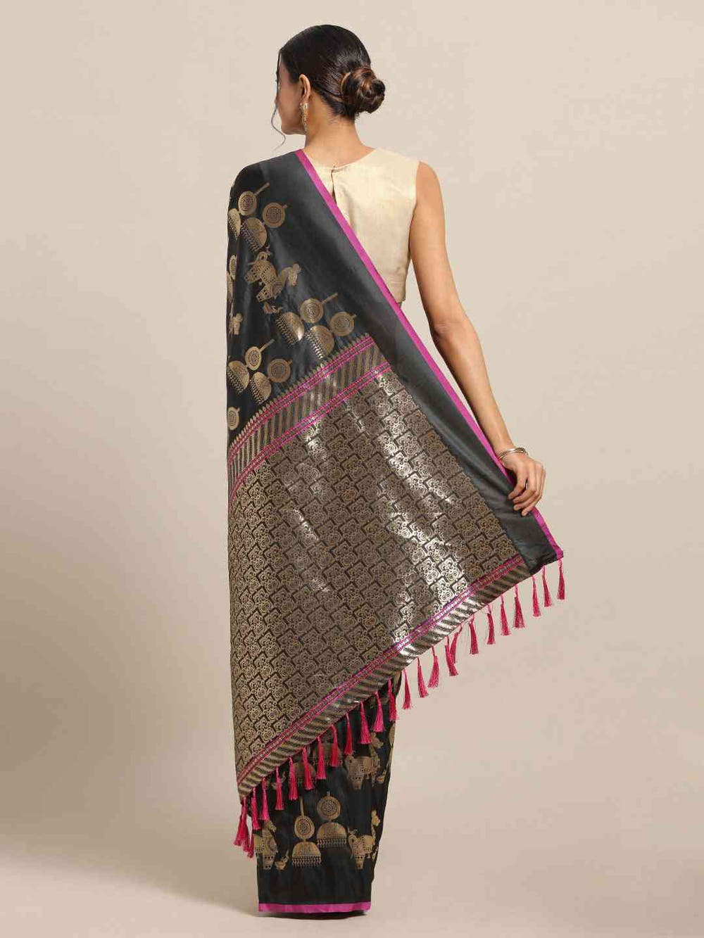 Traditional Black Colour  Ethnic Motifs Silk Banarasi Saree