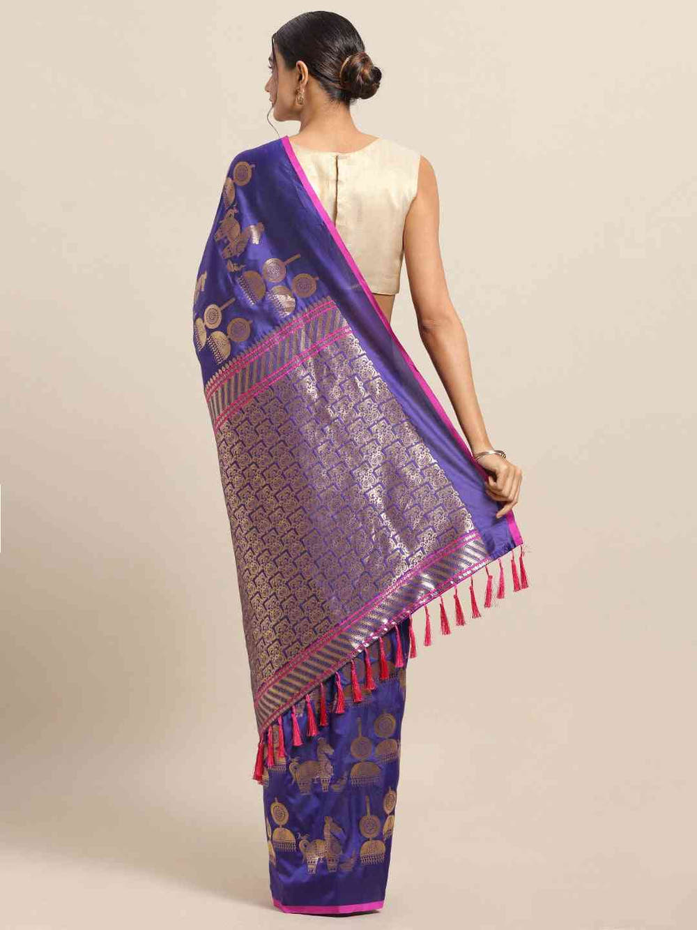 Traditional Blue Colour Ethnic Motifs Silk Banarasi Saree