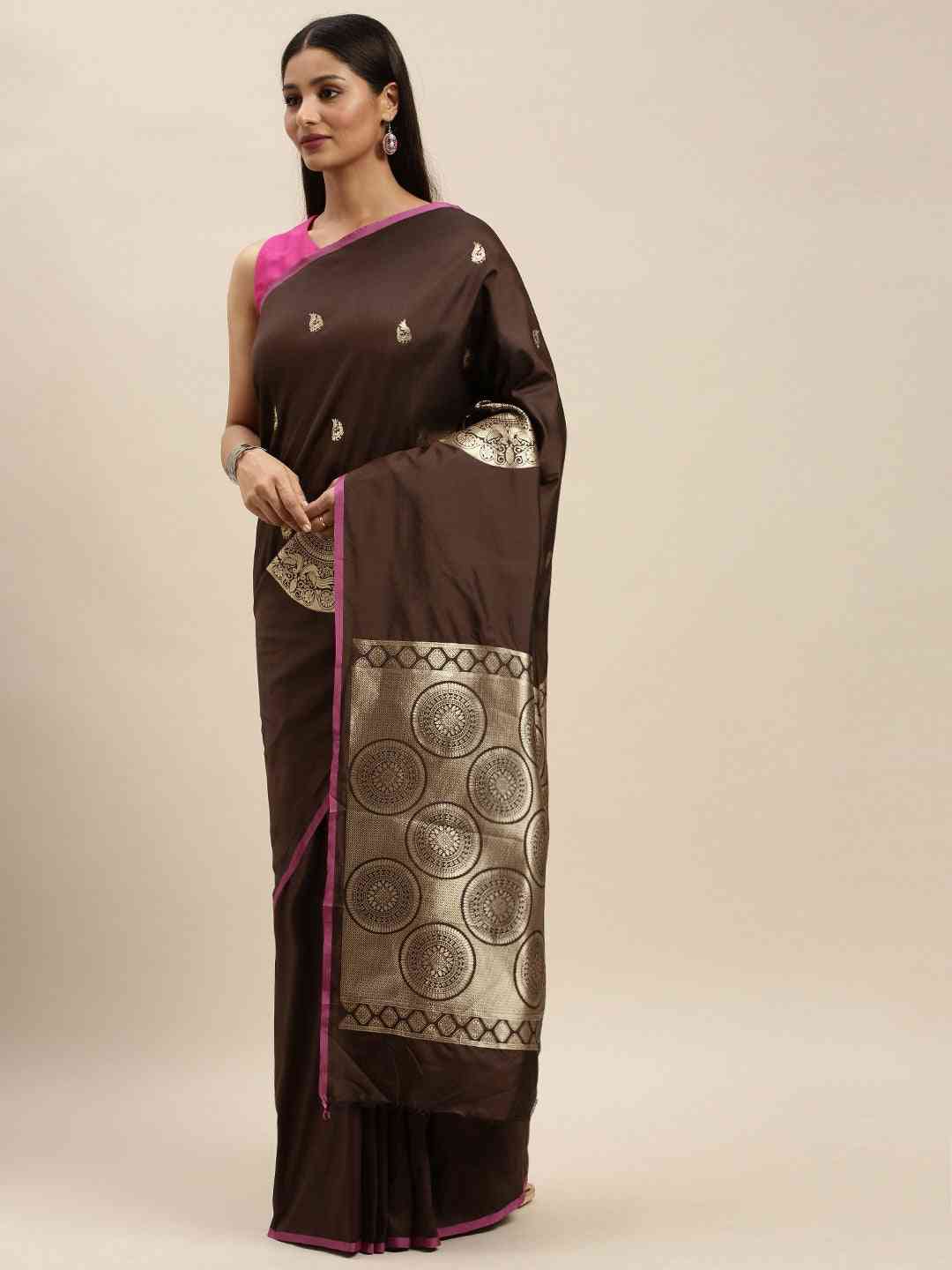 Banarasi Coffee Brown Soft Silk Kanchi Zari Weaving Saree