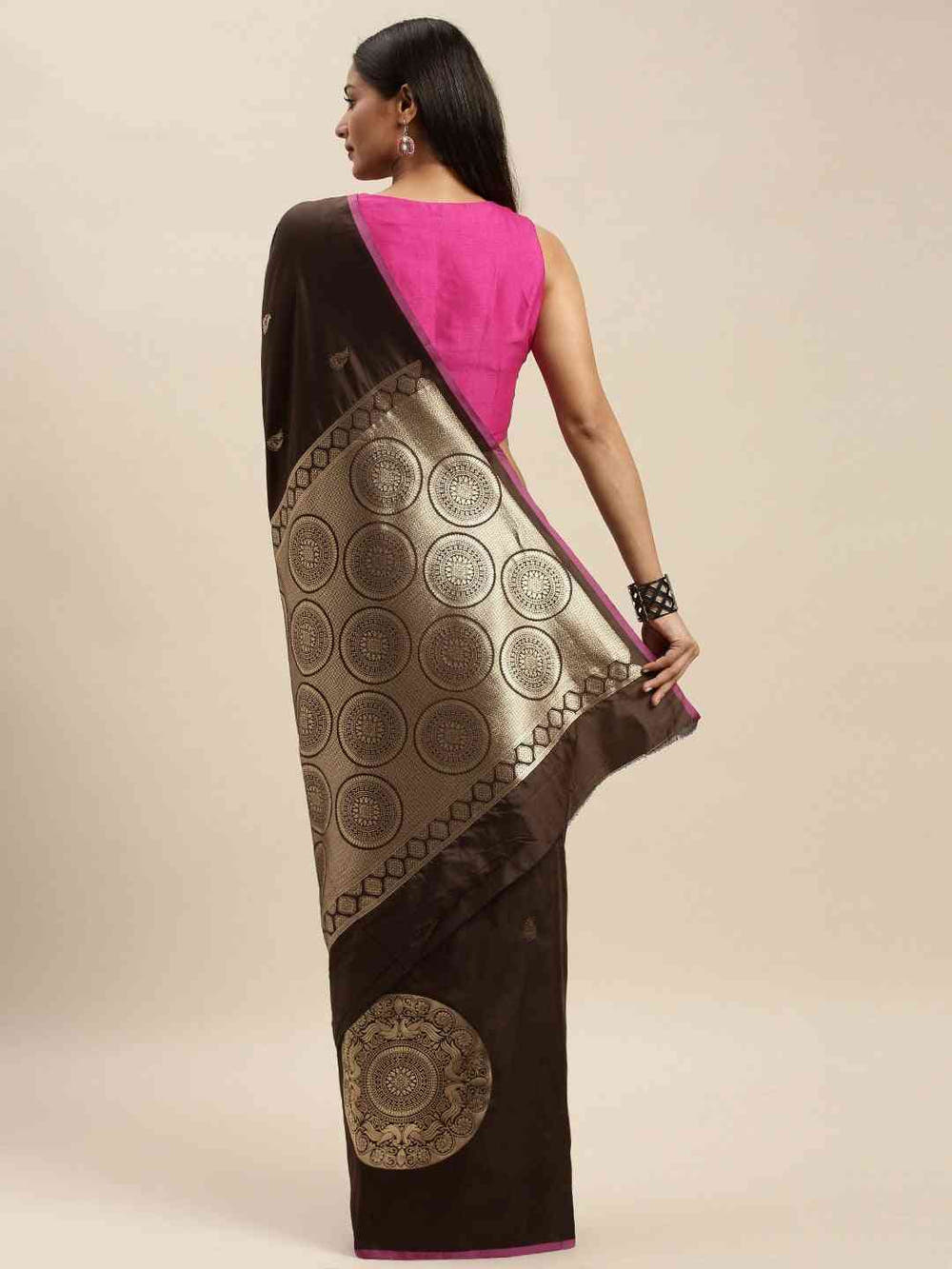 Banarasi Coffee Brown Soft Silk Kanchi Zari Weaving Saree