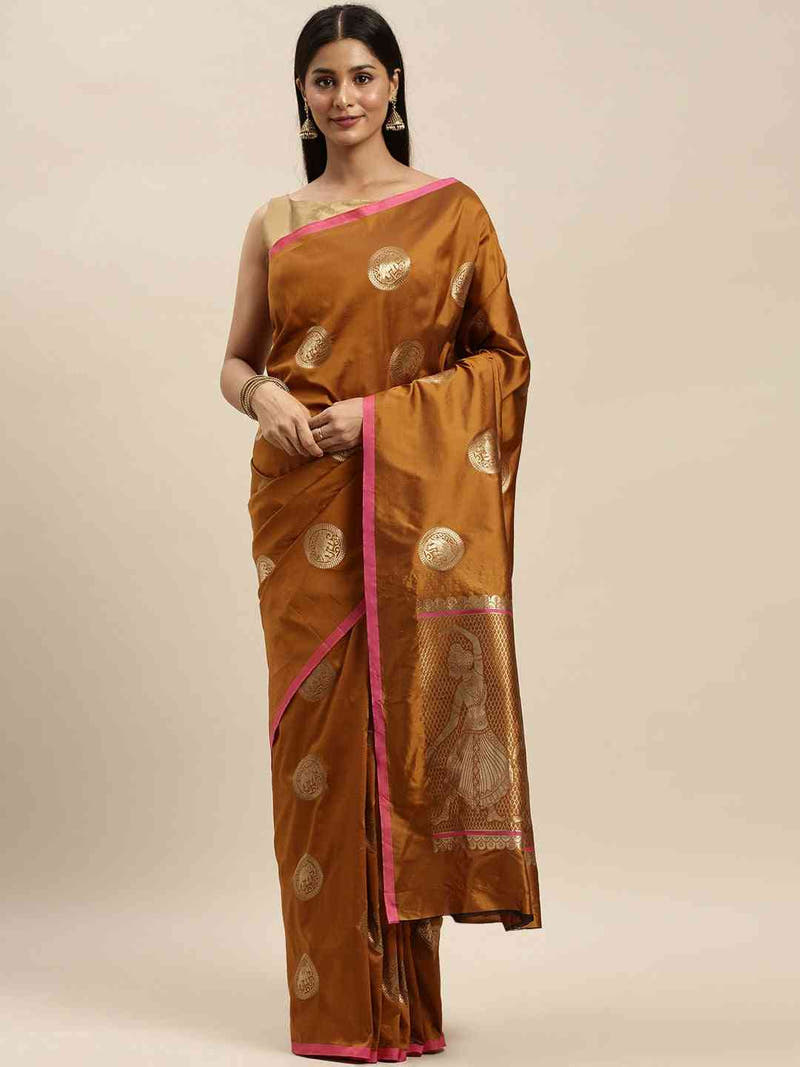 Traditional Honey Yellow Colour Ethnic Motifs And Zari Silk Banarasi Saree