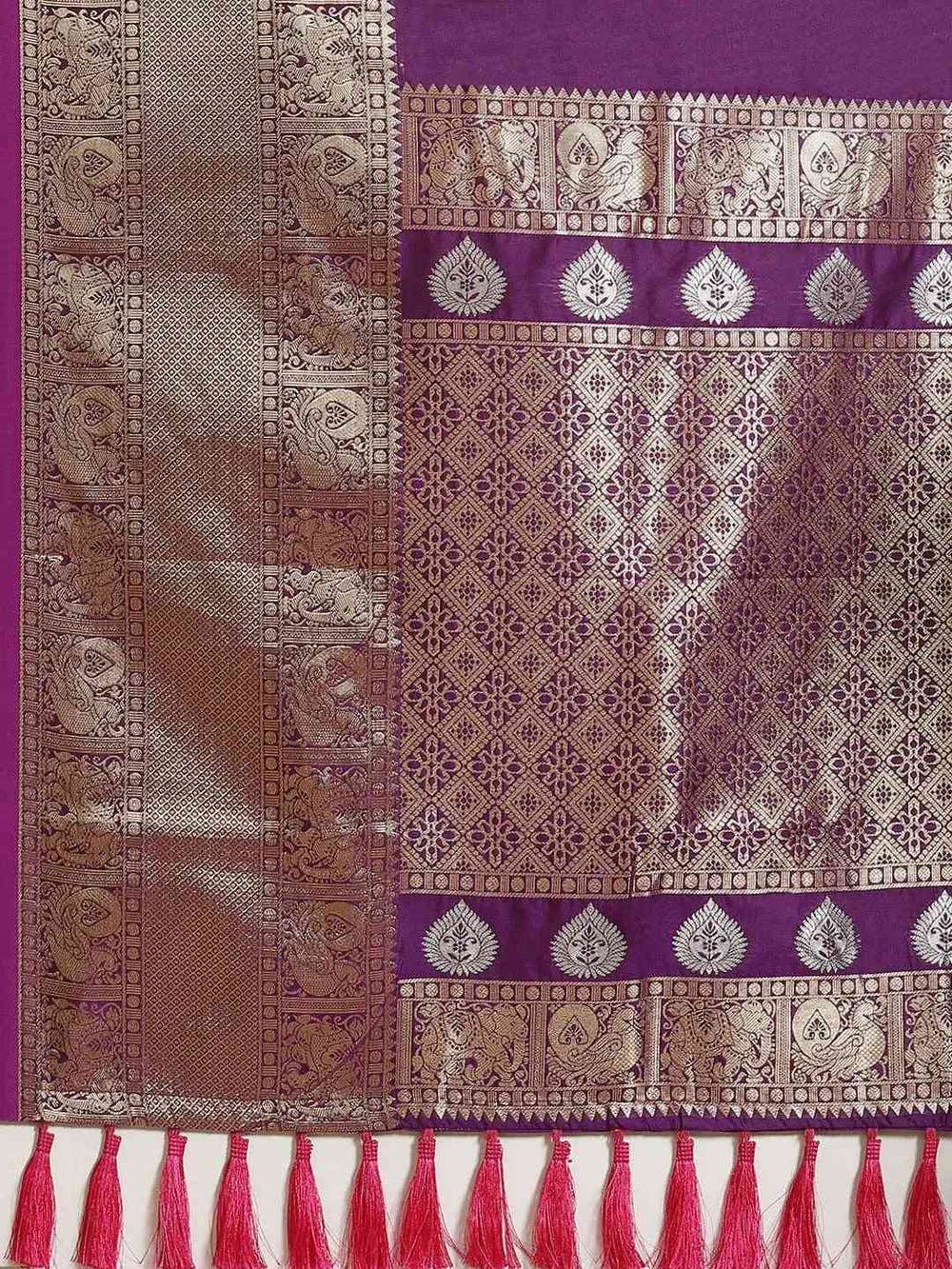 Wine Kanjivaram Soft Silk Kanchi Zari Weaving Saree