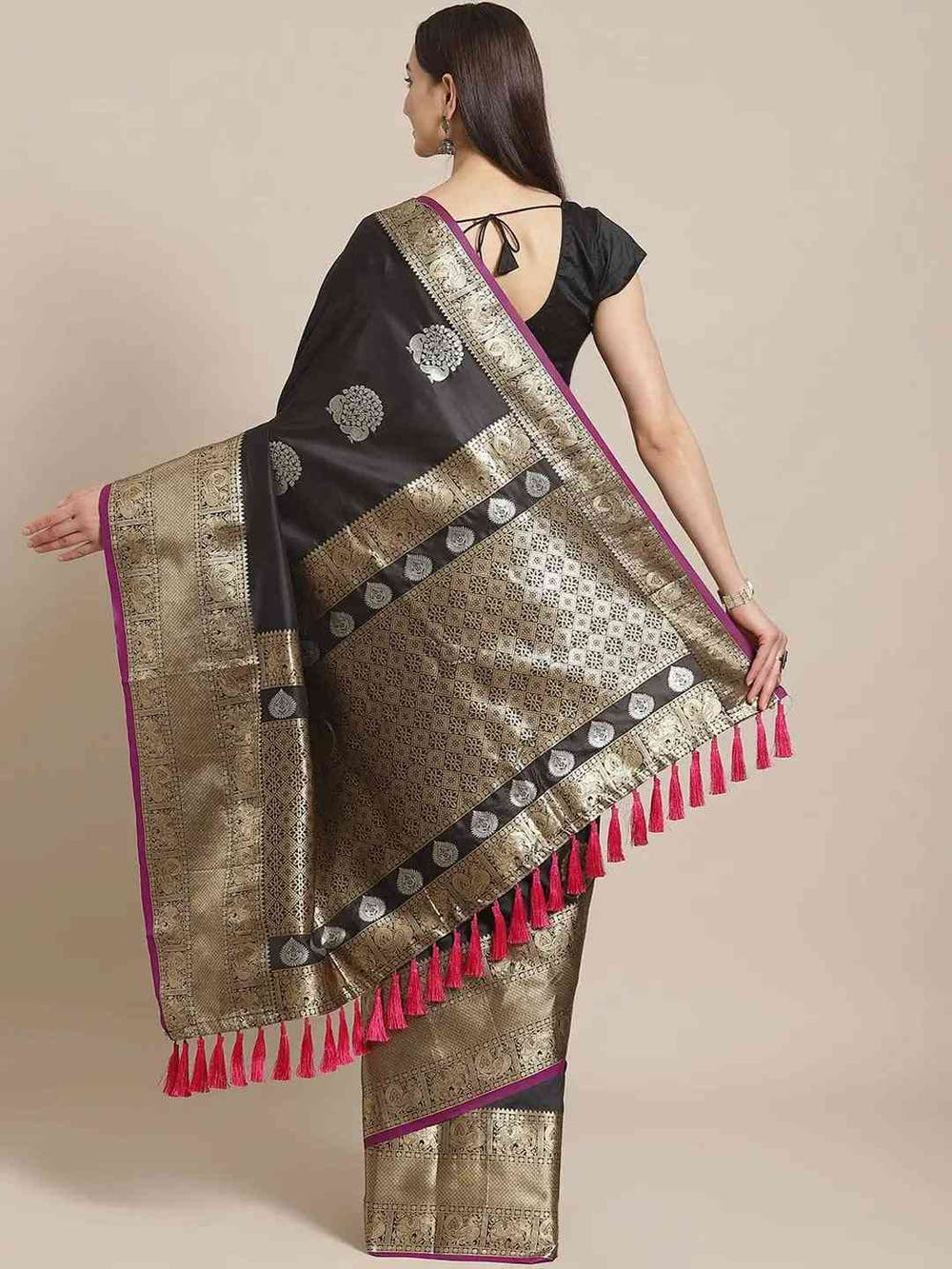 Black Colour Kanjivaram Soft Silk Kanchi Zari Weaving Saree