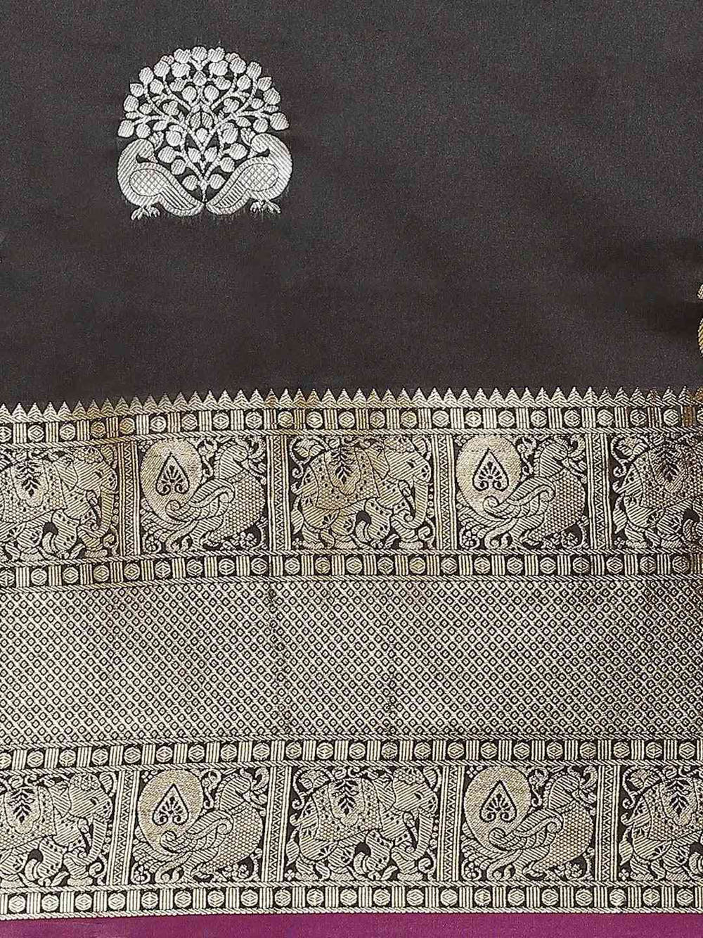 Black Colour Kanjivaram Soft Silk Kanchi Zari Weaving Saree