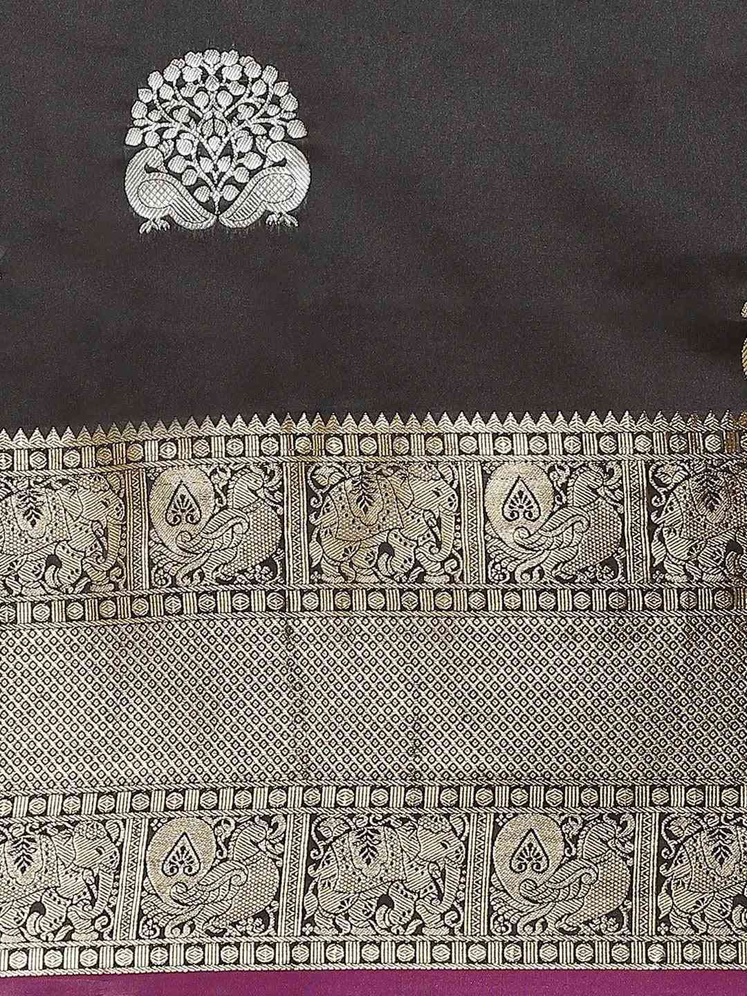 Black Colour Kanjivaram Soft Silk Kanchi Zari Weaving Saree