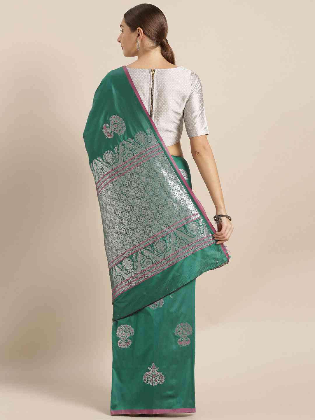 Bottle Green Colour Zari Weaving Silk Banarasi Saree
