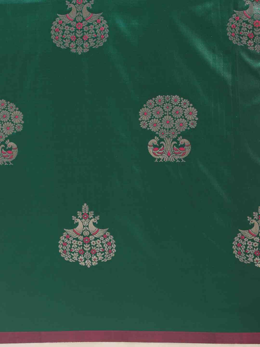 Bottle Green Colour Zari Weaving Silk Banarasi Saree