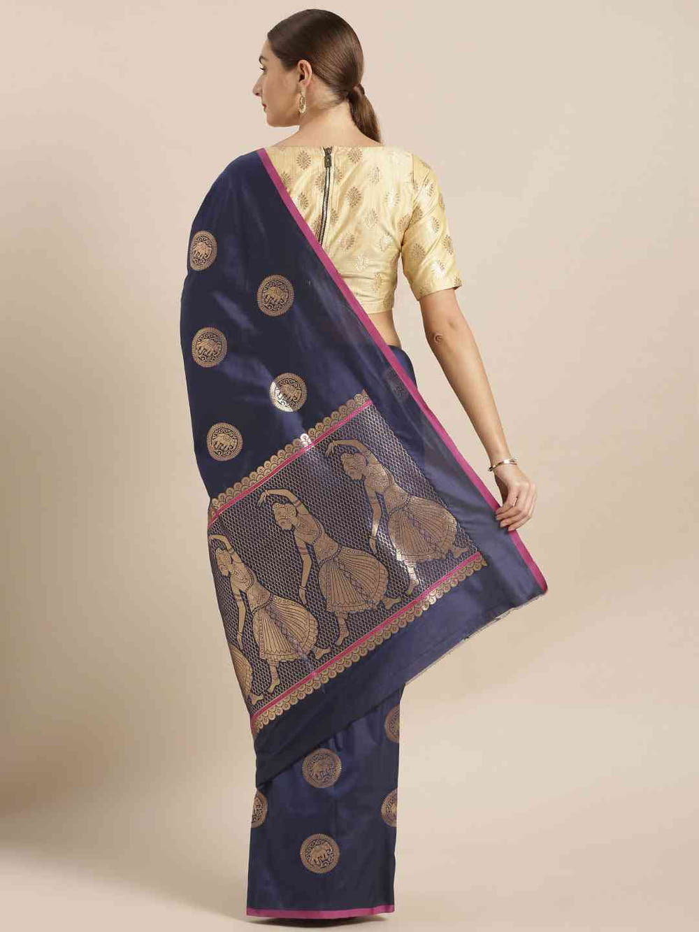 Bollywood Navy Colour Ethnic Motifs And Zari Silk Banarasi Saree
