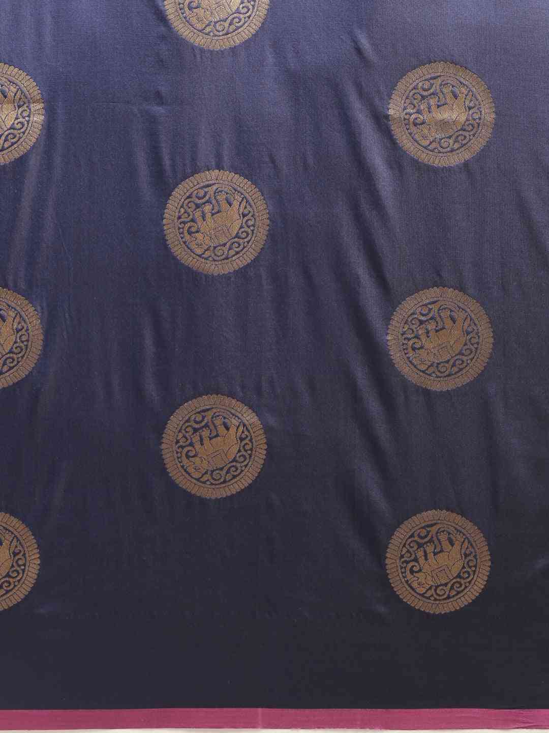 Bollywood Navy Colour Ethnic Motifs And Zari Silk Banarasi Saree