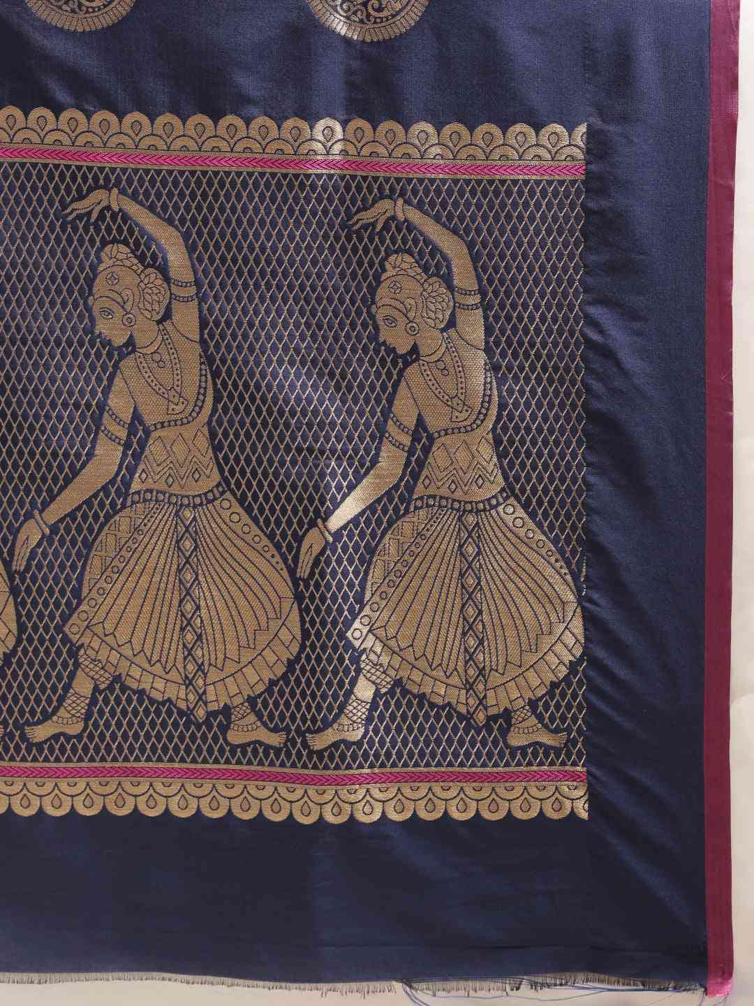 Bollywood Navy Colour Ethnic Motifs And Zari Silk Banarasi Saree