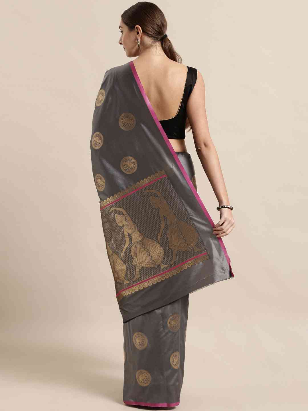 Bollywood Grey Colour Zari Weaving Silk Banarasi Saree