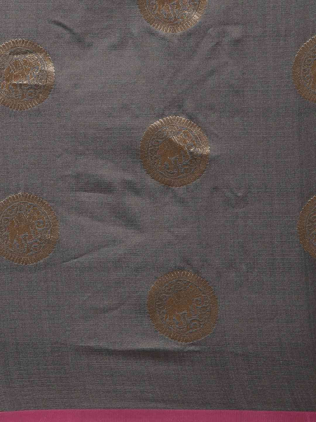 Bollywood Grey Colour Zari Weaving Silk Banarasi Saree