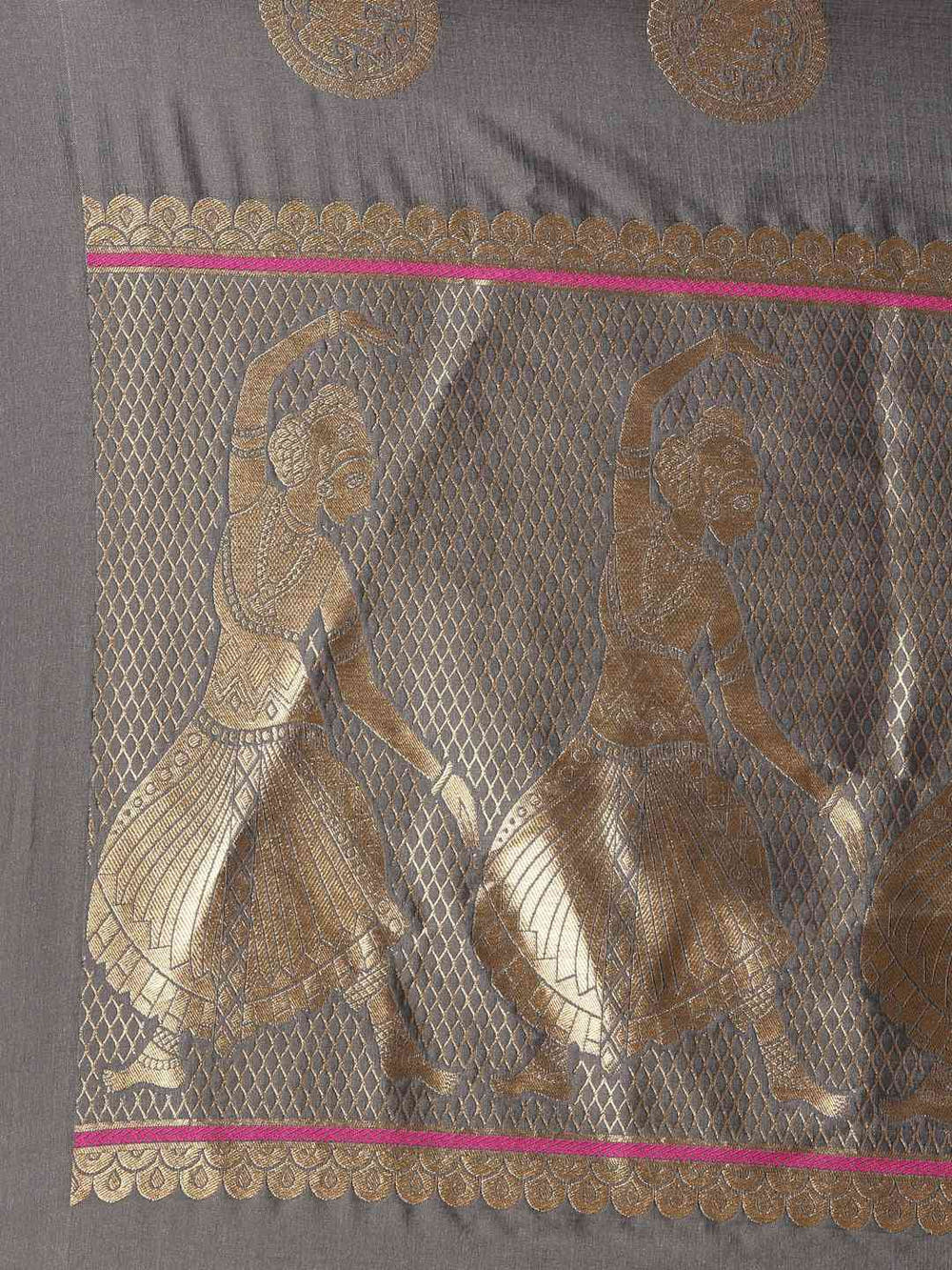 Bollywood Grey Colour Zari Weaving Silk Banarasi Saree