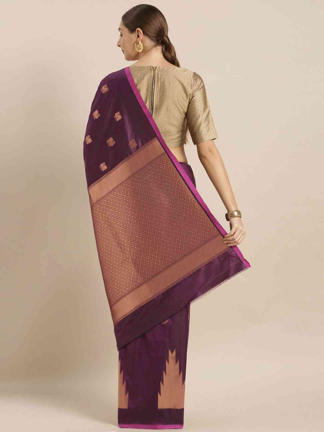 Beautiful Geometric Print Wine Colour Zari Silk Banarasi Saree